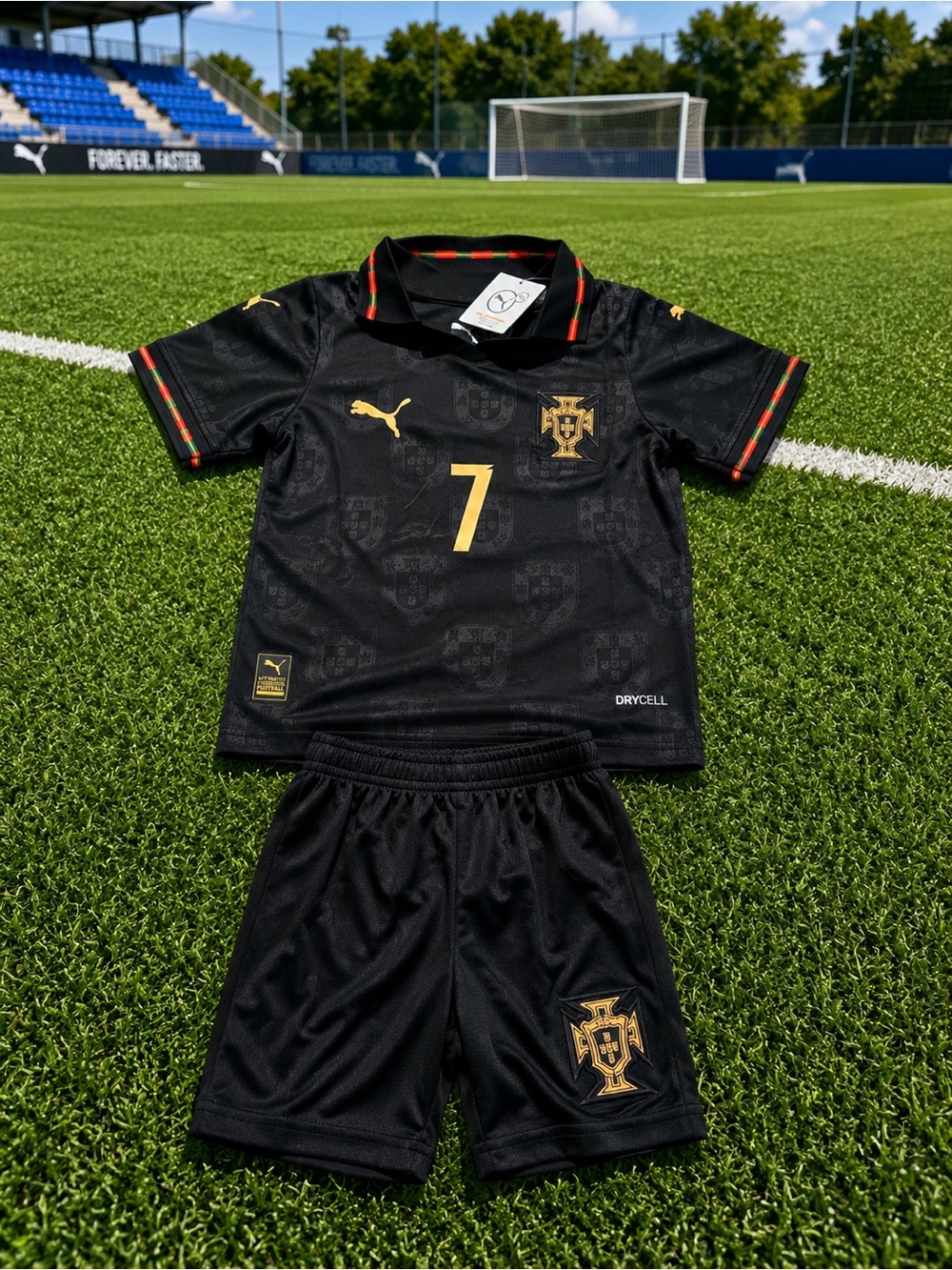 Puma Kids Black and Gold Soccer Jersey & Shorts Set